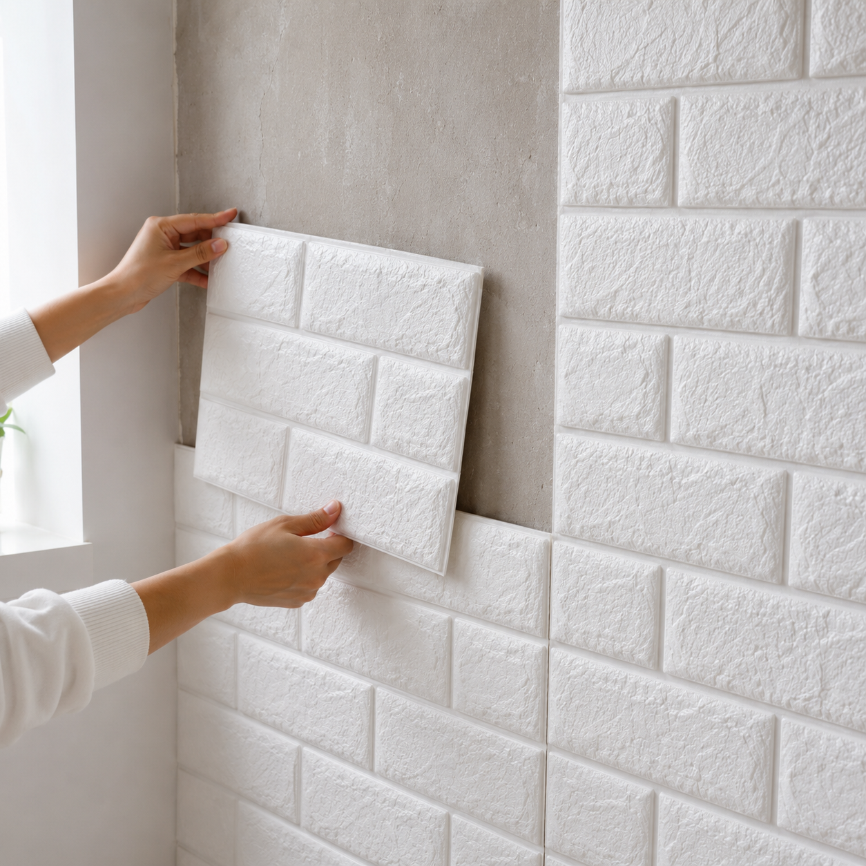 Instalaci&oacute;n de placa de ladrillo 3D sobre pared